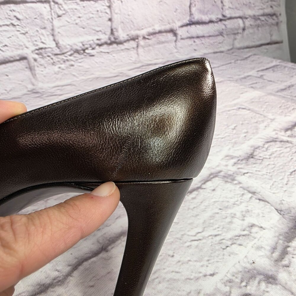 Stuart Weitzman Womens Shoes Sz 8 Cafe Pearl Leather Peep Toe High Heel Pumps - Picture 6 of 13